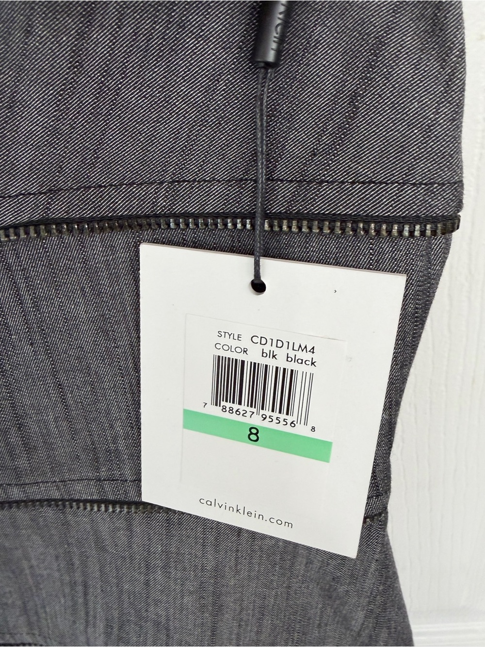 NWT Calvin Klein dress.  Size 8.  Gray lightweight fabric with zipper design. - Picture 3 of 4